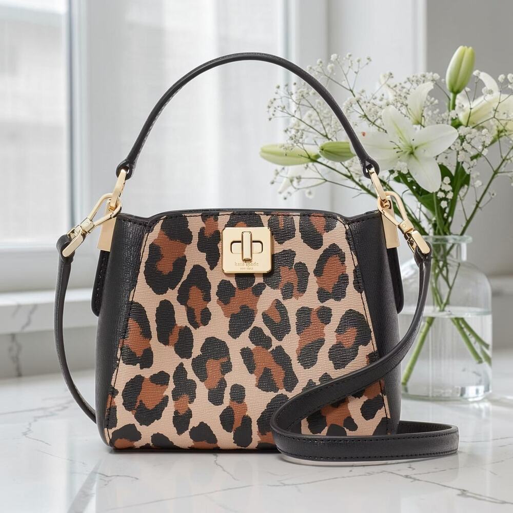 Kate Spade Phoebe Mini Top Handle Crossbody Bag Brown Multi Leopard KJ929 NWT